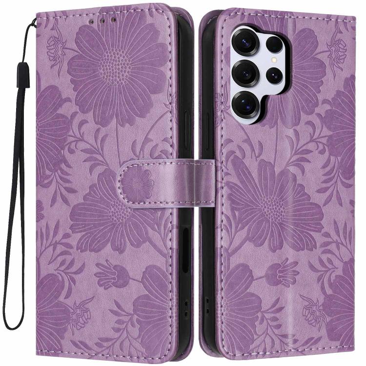 Custodia per telefono in ecopelle con stampa girasole in rilievo e cordino nero sottile., For Samsung Galaxy S26+ 5G, For Samsung Galaxy S26 Edge 5G, For Samsung Galaxy S26 Ultra 5G, For Samsung Galaxy S26 5G