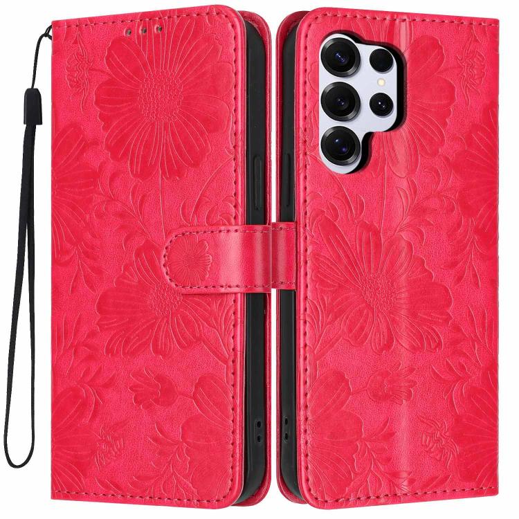Custodia per telefono in ecopelle con stampa girasole in rilievo e cordino nero sottile., For Samsung Galaxy S26+ 5G, For Samsung Galaxy S26 Edge 5G, For Samsung Galaxy S26 Ultra 5G, For Samsung Galaxy S26 5G