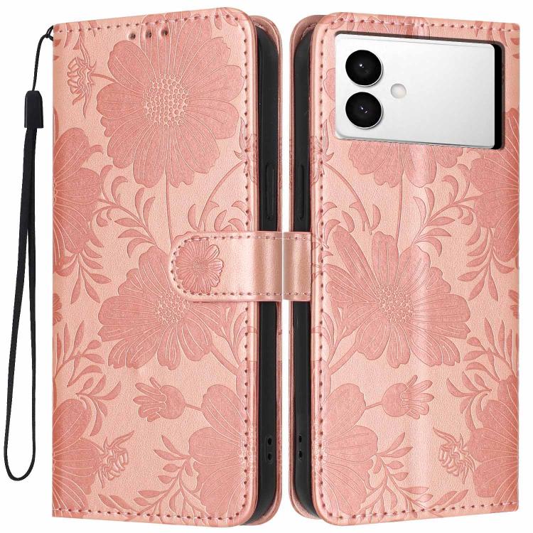 Custodia per telefono in ecopelle con stampa girasole in rilievo e cordino nero sottile., For Samsung Galaxy S26+ 5G, For Samsung Galaxy S26 Edge 5G, For Samsung Galaxy S26 Ultra 5G, For Samsung Galaxy S26 5G