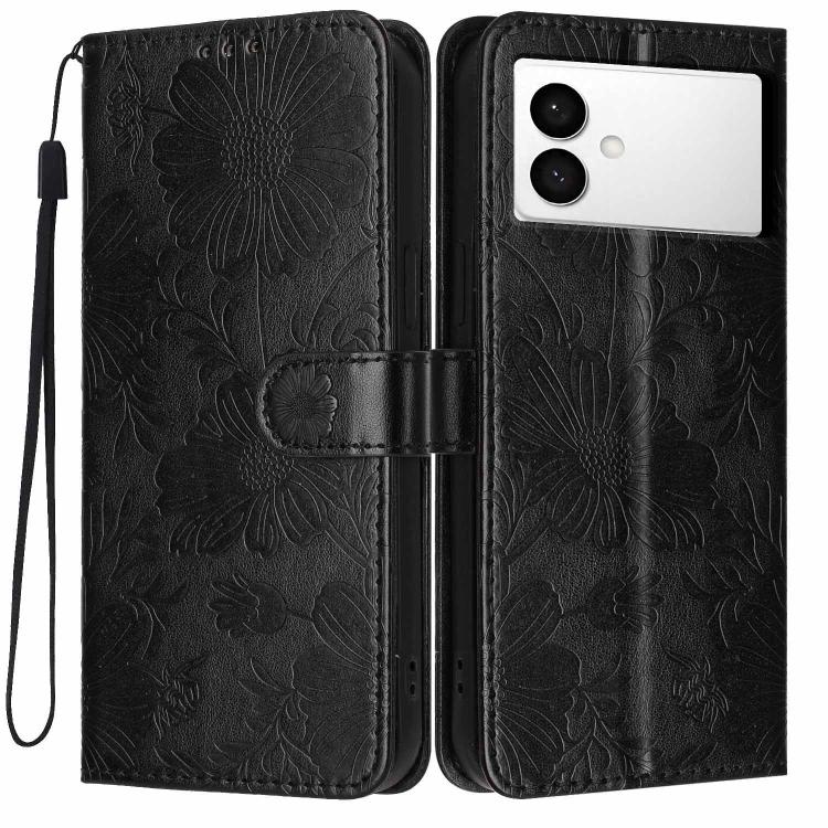 Custodia per telefono in ecopelle con stampa girasole in rilievo e cordino nero sottile., For Samsung Galaxy S26+ 5G, For Samsung Galaxy S26 Edge 5G, For Samsung Galaxy S26 Ultra 5G, For Samsung Galaxy S26 5G