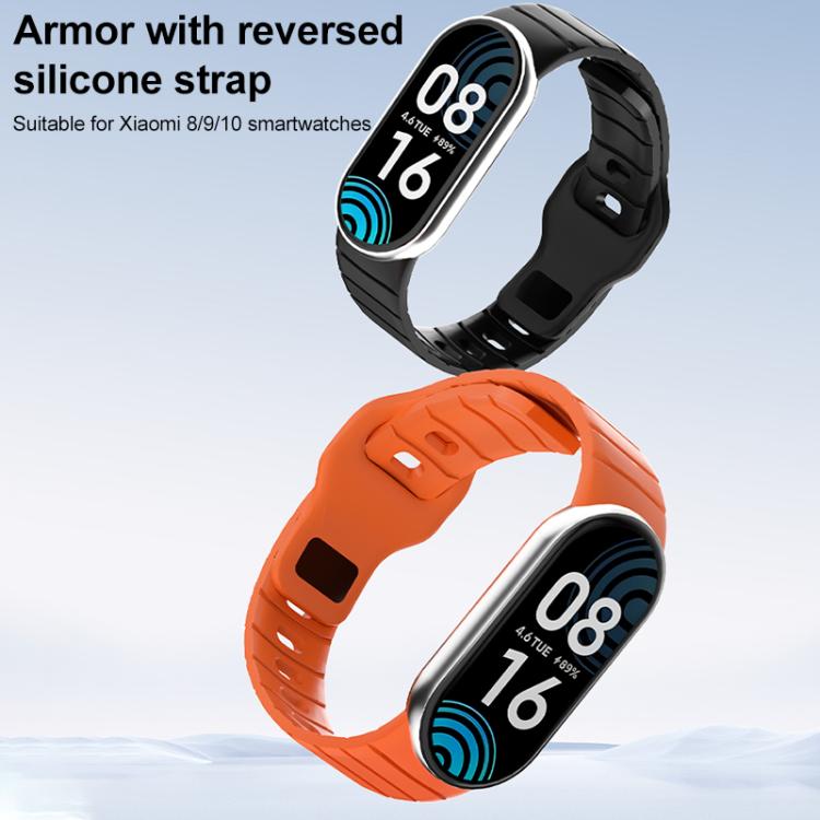 Cinturino per orologio in silicone con fibbia inversa stile armatura xDfind, For Xiaomi Smart Band 10 / 9 / 8