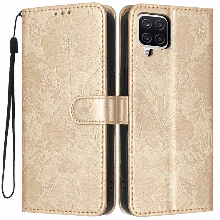 Custodia per telefono in ecopelle con stampa girasole in rilievo e cordino nero sottile., For Samsung Galaxy M06 5G, For Samsung Galaxy M33