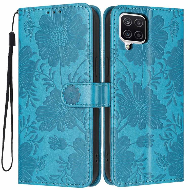 Custodia per telefono in ecopelle con stampa girasole in rilievo e cordino nero sottile., For Samsung Galaxy M06 5G, For Samsung Galaxy M33