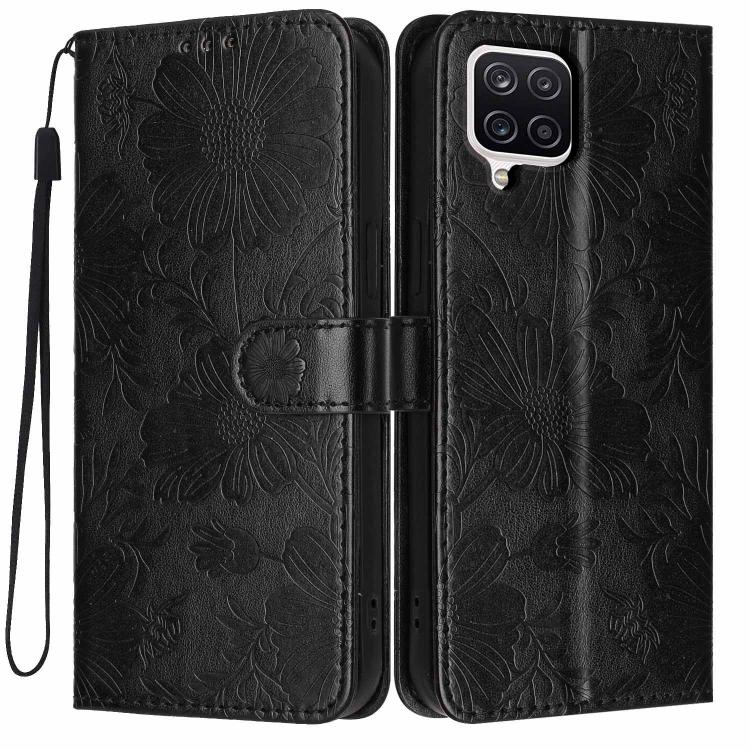 Custodia per telefono in ecopelle con stampa girasole in rilievo e cordino nero sottile., For Samsung Galaxy M06 5G, For Samsung Galaxy M33