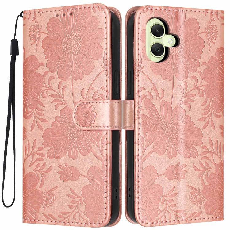 Custodia per telefono in ecopelle con stampa girasole in rilievo e cordino nero sottile., For Samsung Galaxy A05, For Samsung Galaxy A34 5G, For Samsung Galaxy A54 5G, For Samsung Galaxy A53 5G