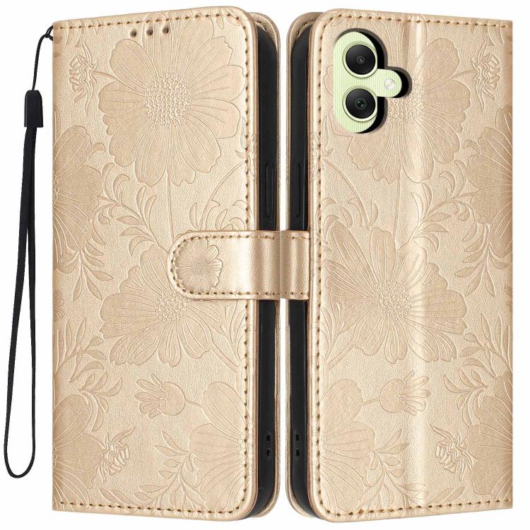 Custodia per telefono in ecopelle con stampa girasole in rilievo e cordino nero sottile., For Samsung Galaxy A05, For Samsung Galaxy A34 5G, For Samsung Galaxy A54 5G, For Samsung Galaxy A53 5G
