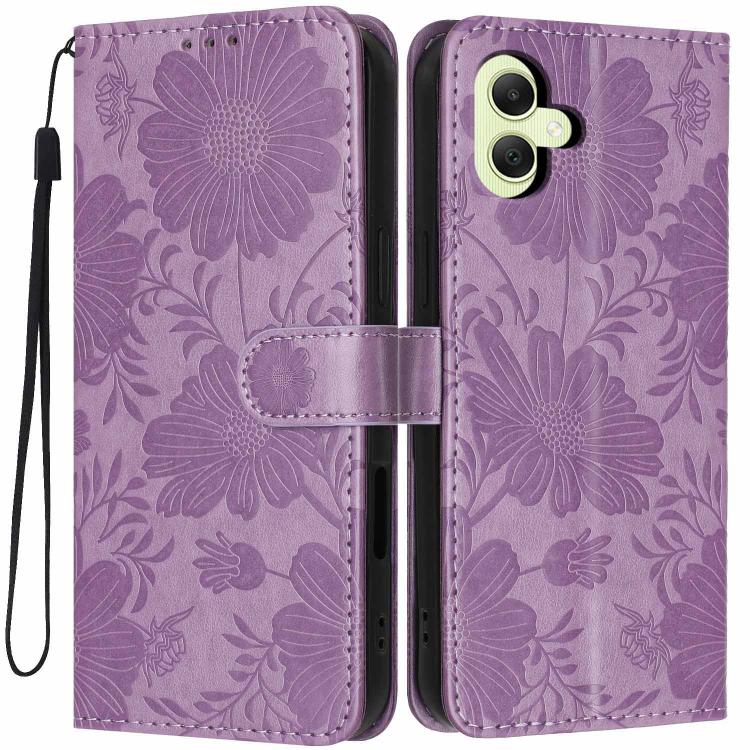 Custodia per telefono in ecopelle con stampa girasole in rilievo e cordino nero sottile., For Samsung Galaxy A05, For Samsung Galaxy A34 5G, For Samsung Galaxy A54 5G, For Samsung Galaxy A53 5G