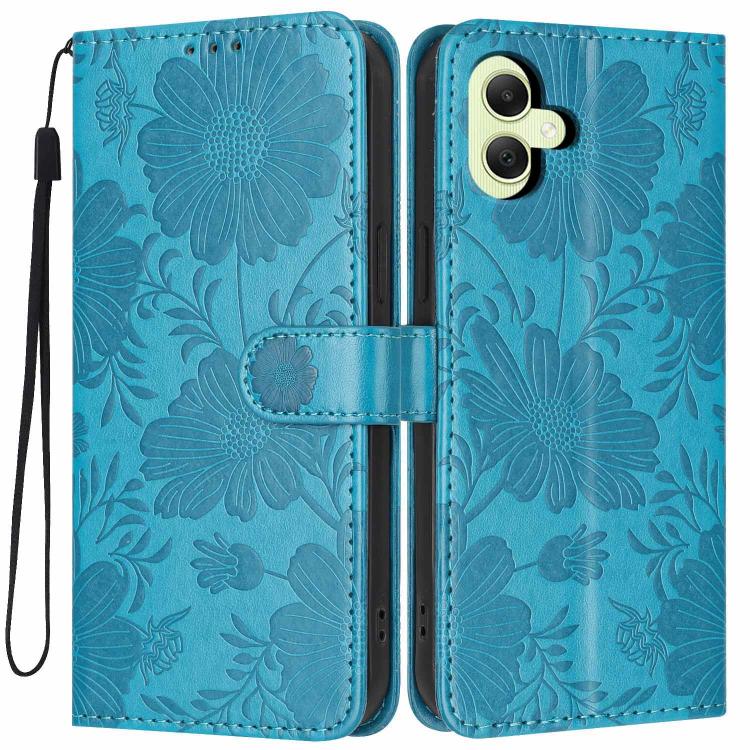 Custodia per telefono in ecopelle con stampa girasole in rilievo e cordino nero sottile., For Samsung Galaxy A05, For Samsung Galaxy A34 5G, For Samsung Galaxy A54 5G, For Samsung Galaxy A53 5G