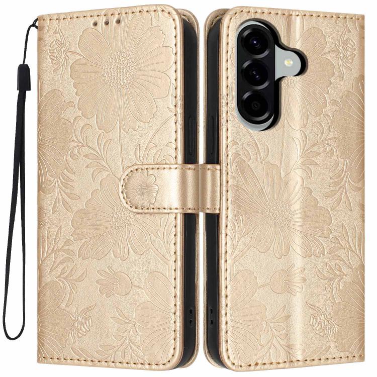 Custodia per telefono in ecopelle con stampa girasole in rilievo e cordino nero sottile., For Samsung Galaxy A17 4G, For Samsung Galaxy A26 5G / A17 5G, For Samsung Galaxy A56 5G, For Samsung Galaxy A16 4G / 5G