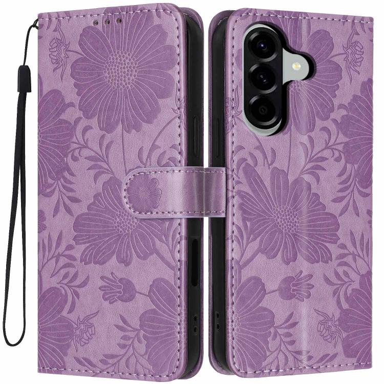 Custodia per telefono in ecopelle con stampa girasole in rilievo e cordino nero sottile., For Samsung Galaxy A17 4G, For Samsung Galaxy A26 5G / A17 5G, For Samsung Galaxy A56 5G, For Samsung Galaxy A16 4G / 5G
