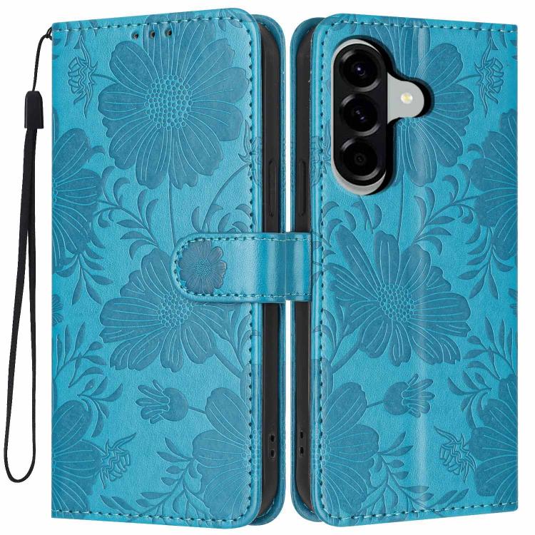 Custodia per telefono in ecopelle con stampa girasole in rilievo e cordino nero sottile., For Samsung Galaxy A17 4G, For Samsung Galaxy A26 5G / A17 5G, For Samsung Galaxy A56 5G, For Samsung Galaxy A16 4G / 5G