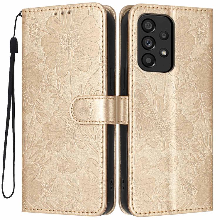 Custodia per telefono in ecopelle con stampa girasole in rilievo e cordino nero sottile., For Samsung Galaxy A05, For Samsung Galaxy A34 5G, For Samsung Galaxy A54 5G, For Samsung Galaxy A53 5G
