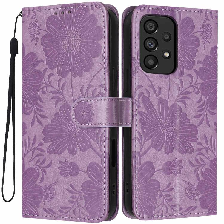 Custodia per telefono in ecopelle con stampa girasole in rilievo e cordino nero sottile., For Samsung Galaxy A05, For Samsung Galaxy A34 5G, For Samsung Galaxy A54 5G, For Samsung Galaxy A53 5G