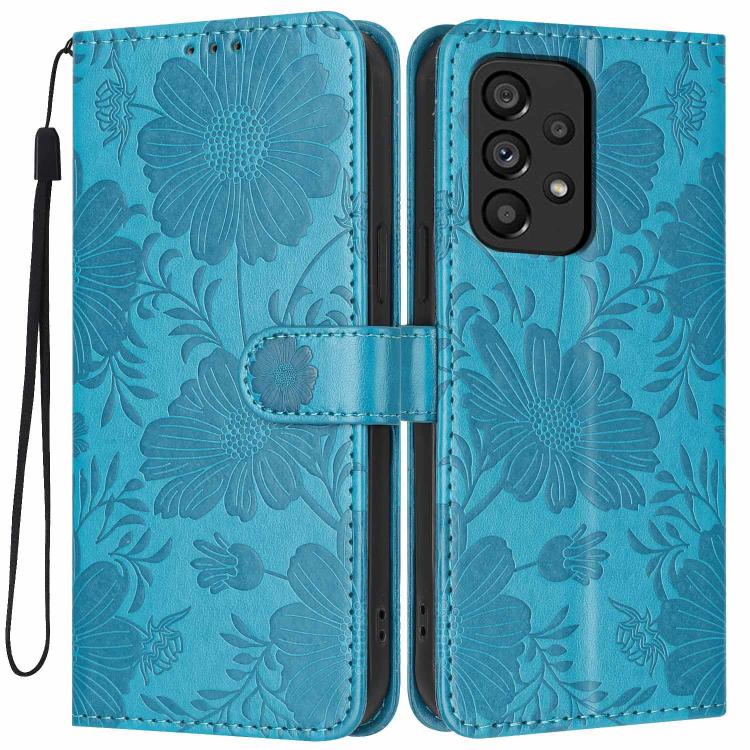 Custodia per telefono in ecopelle con stampa girasole in rilievo e cordino nero sottile., For Samsung Galaxy A05, For Samsung Galaxy A34 5G, For Samsung Galaxy A54 5G, For Samsung Galaxy A53 5G