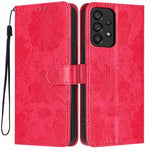 Custodia per telefono in ecopelle con stampa girasole in rilievo e cordino nero sottile., For Samsung Galaxy A05, For Samsung Galaxy A34 5G, For Samsung Galaxy A54 5G, For Samsung Galaxy A53 5G