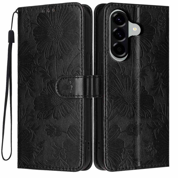Custodia per telefono in ecopelle con stampa girasole in rilievo e cordino nero sottile., For Samsung Galaxy A17 4G, For Samsung Galaxy A26 5G / A17 5G, For Samsung Galaxy A56 5G, For Samsung Galaxy A16 4G / 5G