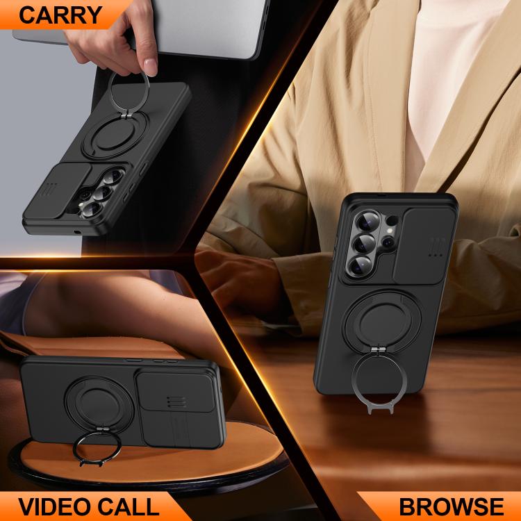Custodia per telefono con schermo scorrevole, supporto magnetico girevole e protezione per la fotocamera., For Galaxy S26 Ultra 5G, For Galaxy S26 5G, For Galaxy S25 FE 5G