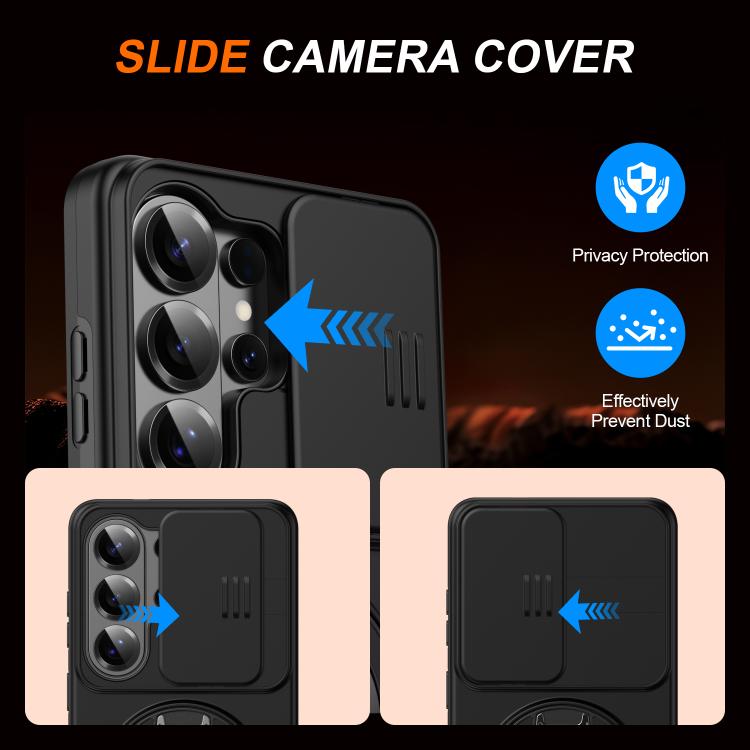 Custodia per telefono con schermo scorrevole, supporto magnetico girevole e protezione per la fotocamera., For Galaxy S26 Ultra 5G, For Galaxy S26 5G, For Galaxy S25 FE 5G