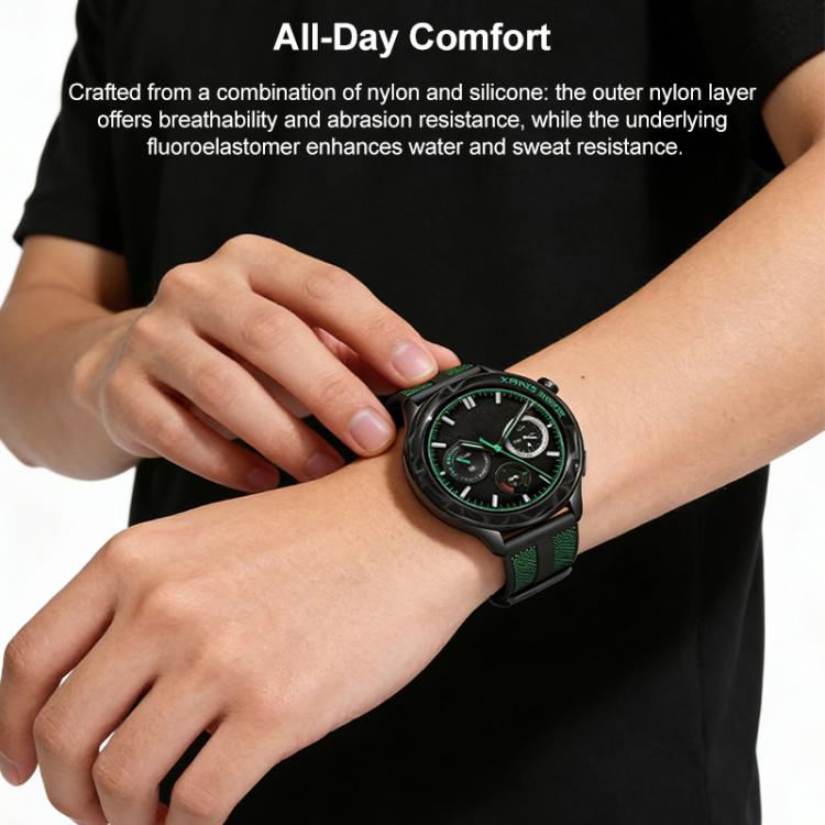 Cinturino per orologio xDfind Flame Hybrid in nylon intrecciato e silicone, 22mm