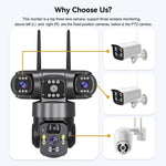 Telecamera di sorveglianza wireless WiFi a energia solare V380 Pro da 2 MP con triplo obiettivo panoramico a 360 gradi, alimentazione solare e visione a 360 gradi.