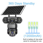 Telecamera di sorveglianza wireless WiFi a energia solare V380 Pro da 2 MP con triplo obiettivo panoramico a 360 gradi, alimentazione solare e visione a 360 gradi.