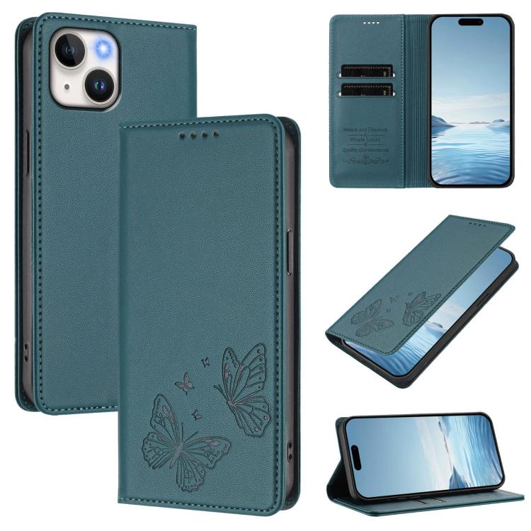 Robusta custodia per telefono in ecopelle con doppia protezione RFID a farfalla e magnete., For iPhone 15 Pro, For iPhone 15 Plus