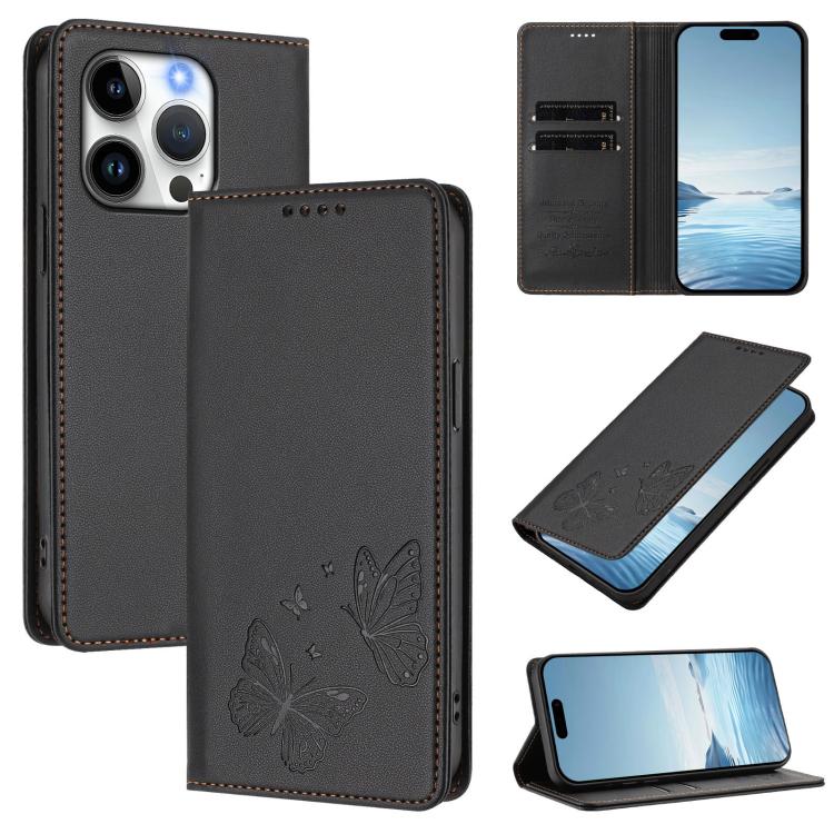 Robusta custodia per telefono in ecopelle con doppia protezione RFID a farfalla e magnete., For iPhone 16, For iPhone 15 Pro Max