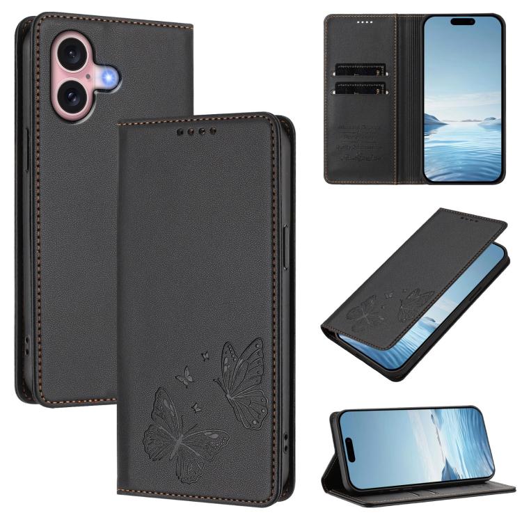 Robusta custodia per telefono in ecopelle con doppia protezione RFID a farfalla e magnete., For iPhone 16, For iPhone 15 Pro Max