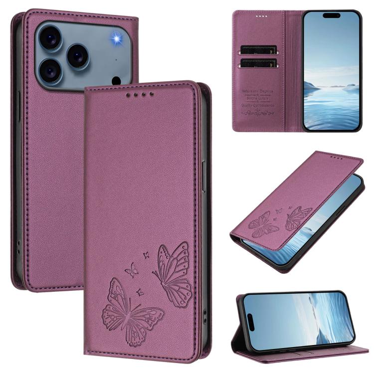 Robusta custodia per telefono in ecopelle con doppia protezione RFID a farfalla e magnete., For iPhone 17 Pro, For iPhone 17