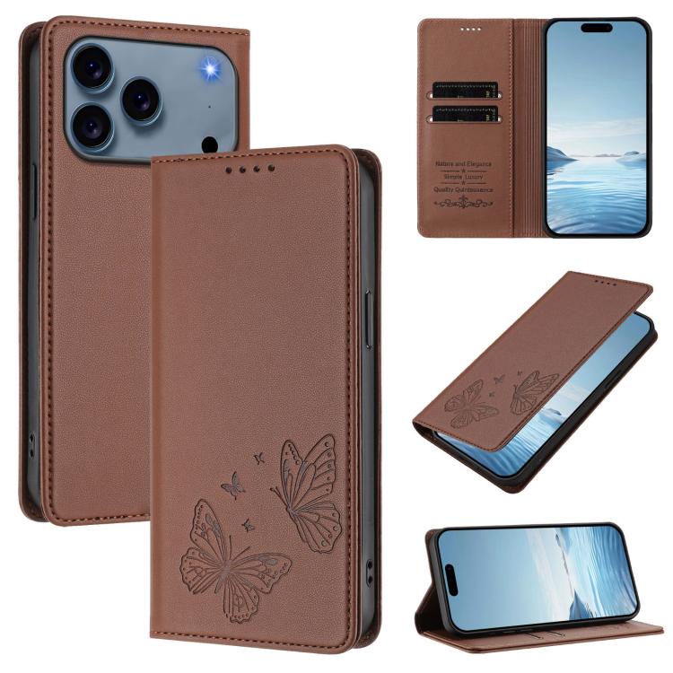 Robusta custodia per telefono in ecopelle con doppia protezione RFID a farfalla e magnete., For iPhone 17 Pro, For iPhone 17