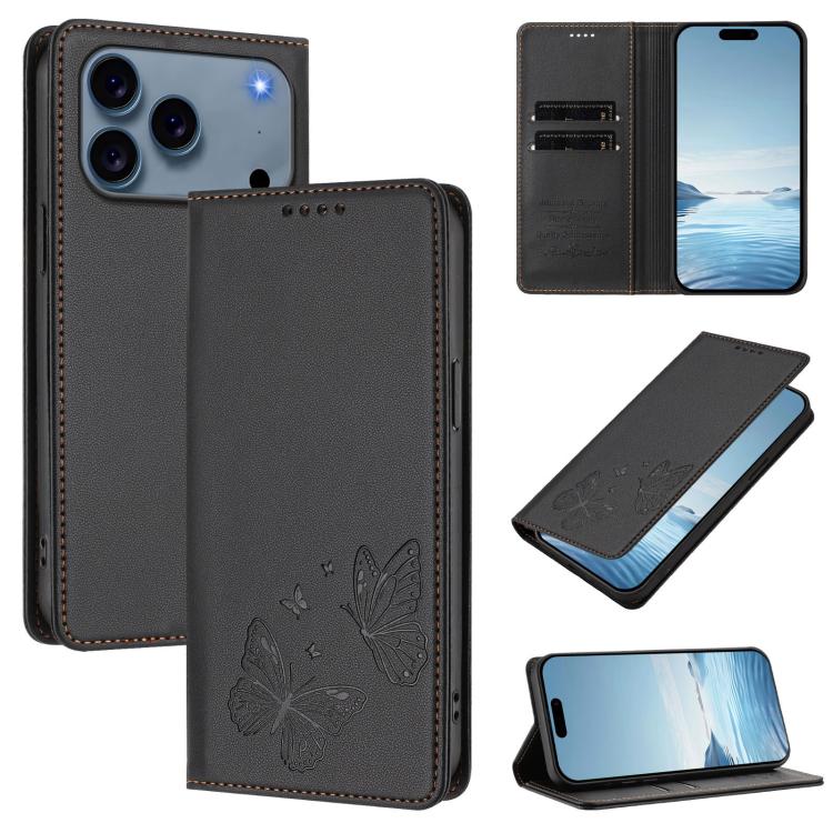 Robusta custodia per telefono in ecopelle con doppia protezione RFID a farfalla e magnete., For iPhone 17e / 16e, For iPhone 17 Pro Max
