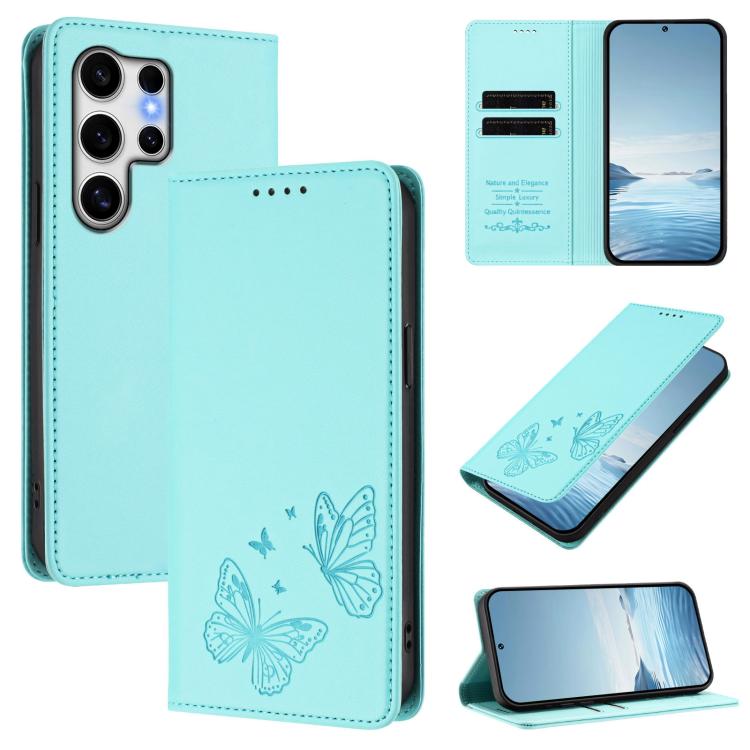 Robusta custodia per telefono in ecopelle con doppia protezione RFID a farfalla e magnete., For Galaxy S25+ / S24+ 5G, For Galaxy S25 Ultra 5G