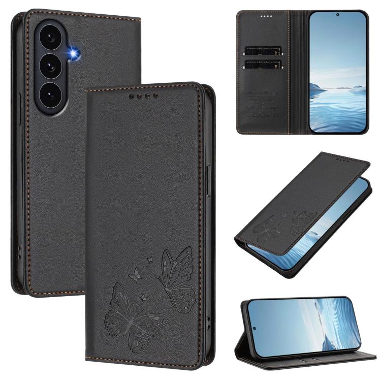 Robusta custodia per telefono in ecopelle con doppia protezione RFID a farfalla e magnete., For Galaxy S26 5G, For Galaxy S25 FE 5G