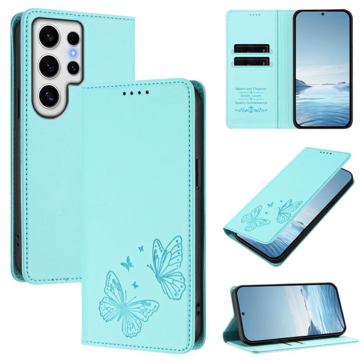 Robusta custodia per telefono in ecopelle con doppia protezione RFID a farfalla e magnete., For Galaxy S24 FE 5G, For Galaxy S24 Ultra 5G
