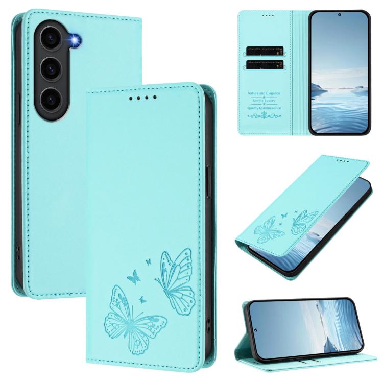Robusta custodia per telefono in ecopelle con doppia protezione RFID a farfalla e magnete., For Galaxy S23+ 5G, For Galaxy S23 5G