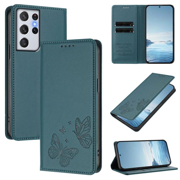 Robusta custodia per telefono in ecopelle con doppia protezione RFID a farfalla e magnete., For Galaxy S21 Ultra 5G, For Galaxy Note20 Ultra
