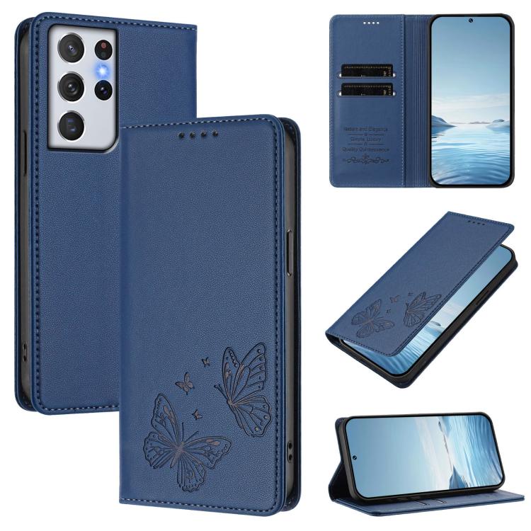 Robusta custodia per telefono in ecopelle con doppia protezione RFID a farfalla e magnete., For Galaxy S21 Ultra 5G, For Galaxy Note20 Ultra