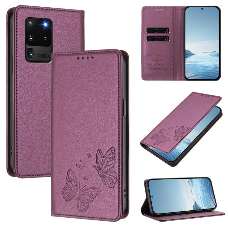 Robusta custodia per telefono in ecopelle con doppia protezione RFID a farfalla e magnete., For Galaxy Note20, For Galaxy S20 Ultra