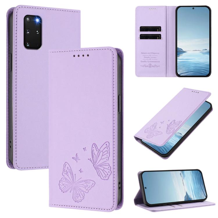 Robusta custodia per telefono in ecopelle con doppia protezione RFID a farfalla e magnete., For Galaxy S22+ 5G, For Galaxy S20+