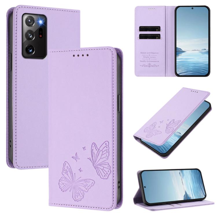 Robusta custodia per telefono in ecopelle con doppia protezione RFID a farfalla e magnete., For Galaxy S21 Ultra 5G, For Galaxy Note20 Ultra