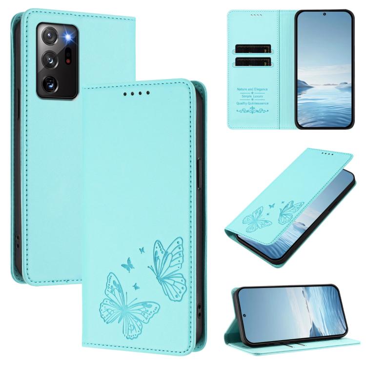 Robusta custodia per telefono in ecopelle con doppia protezione RFID a farfalla e magnete., For Galaxy S21 Ultra 5G, For Galaxy Note20 Ultra