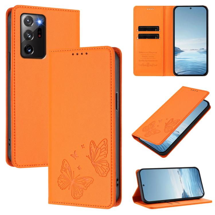 Robusta custodia per telefono in ecopelle con doppia protezione RFID a farfalla e magnete., For Galaxy S21 Ultra 5G, For Galaxy Note20 Ultra