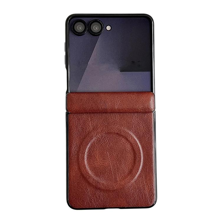 Custodia per telefono con asse magnetico integrato e texture Crazy Horse, dotata di anello magnetico., For Samsung Galaxy Z Flip7