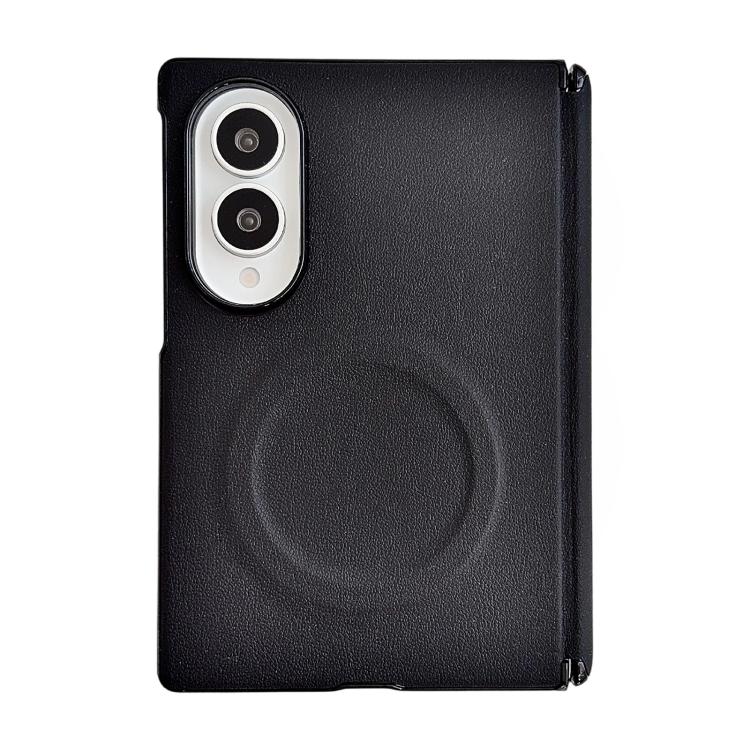 Custodia per telefono in tinta unita con texture effetto pelle e asse magnetico integrato, con anello magnetico., For Galaxy Z Fold8 5G, For Samsung Galaxy Z Flip7