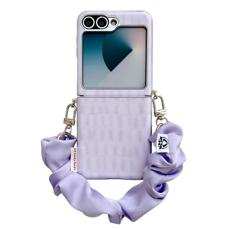 Custodia per cellulare in PC con fibbia laterale a motivo coccodrillo e catena in tessuto fai-da-te, For Samsung Galaxy Z Flip6 5G / Flip7 FE, For Samsung Galaxy Z Flip7 5G, For Samsung Galaxy Z Flip5 5G