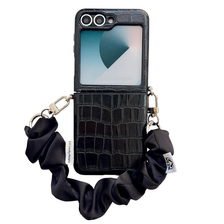 Custodia per cellulare in PC con fibbia laterale a motivo coccodrillo e catena in tessuto fai-da-te, For Samsung Galaxy Z Flip6 5G / Flip7 FE, For Samsung Galaxy Z Flip7 5G, For Samsung Galaxy Z Flip5 5G