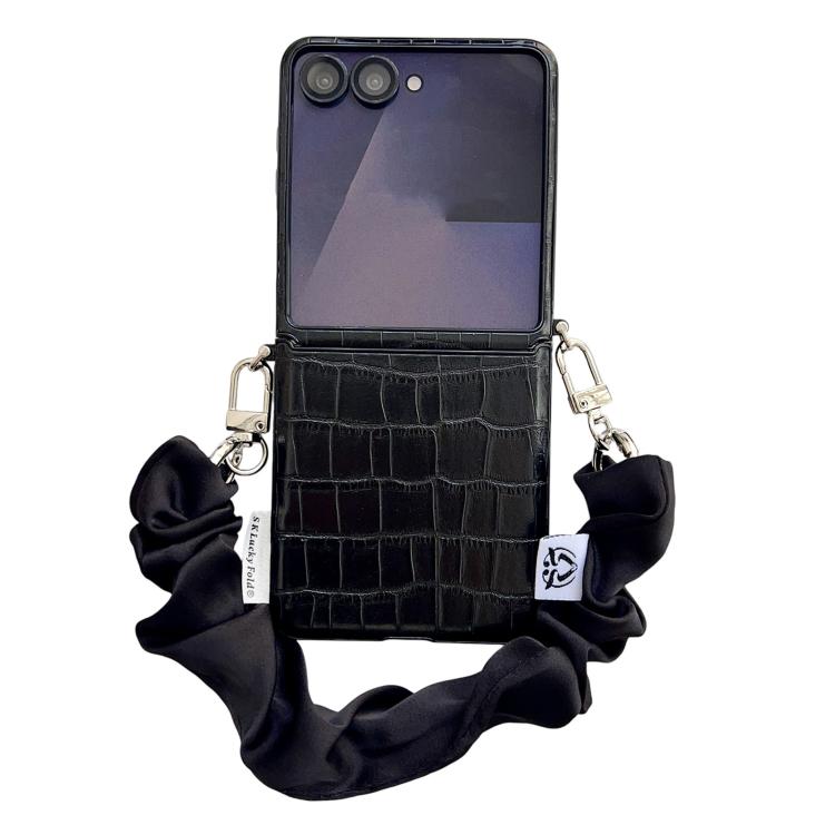 Custodia per cellulare in PC con fibbia laterale a motivo coccodrillo e catena in tessuto fai-da-te, For Samsung Galaxy Z Flip6 5G / Flip7 FE, For Samsung Galaxy Z Flip7 5G, For Samsung Galaxy Z Flip5 5G