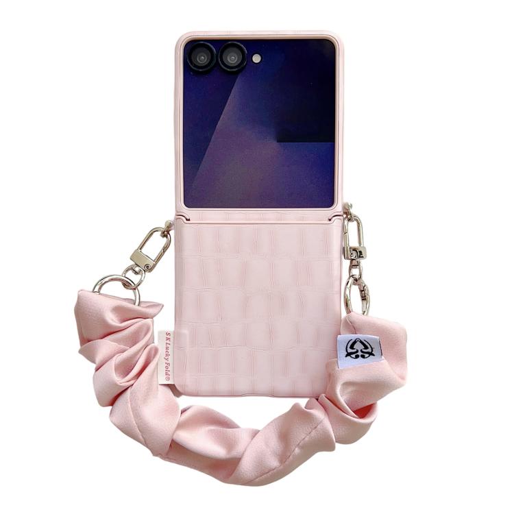 Custodia per cellulare in PC con fibbia laterale a motivo coccodrillo e catena in tessuto fai-da-te, For Samsung Galaxy Z Flip6 5G / Flip7 FE, For Samsung Galaxy Z Flip7 5G, For Samsung Galaxy Z Flip5 5G