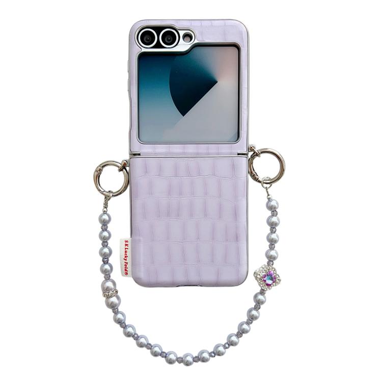 Custodia per telefono in PC con fibbia laterale a motivo coccodrillo e catena di perline fai da te., For Samsung Galaxy Z Flip6 5G / Flip7 FE, For Samsung Galaxy Z Flip7 5G, For Samsung Galaxy Z Flip5 5G