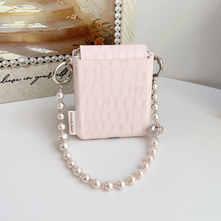 Custodia per telefono in PC con fibbia laterale a motivo coccodrillo e catena di perline fai da te., For Samsung Galaxy Z Flip6 5G / Flip7 FE, For Samsung Galaxy Z Flip7 5G, For Samsung Galaxy Z Flip5 5G